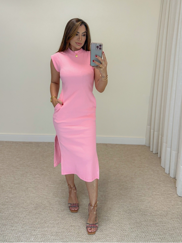 Vestido Canelado Muscle Tee Rosa Barbie