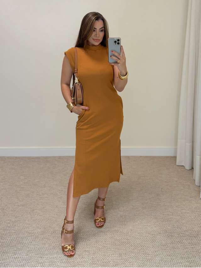 Vestido Canelado Muscle Tee Caramelo