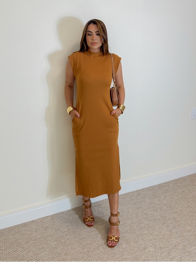 Vestido Canelado Muscle Tee Caramelo