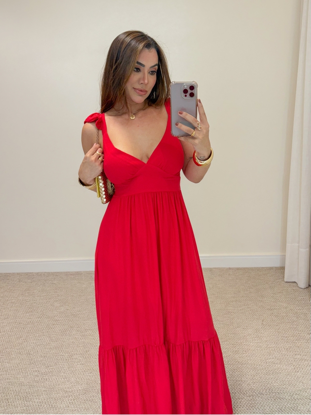 Vestido Alça Babado Barcelona Vermelho