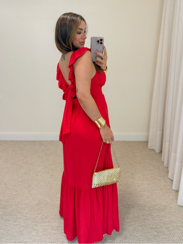 Vestido Alça Babado Barcelona Vermelho