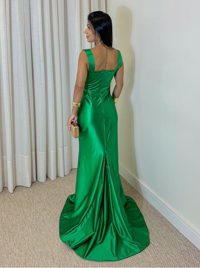 Vestido Longo Festa Acetinado Verde