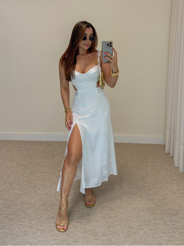 Vestido Alemanha Acetinado Branco