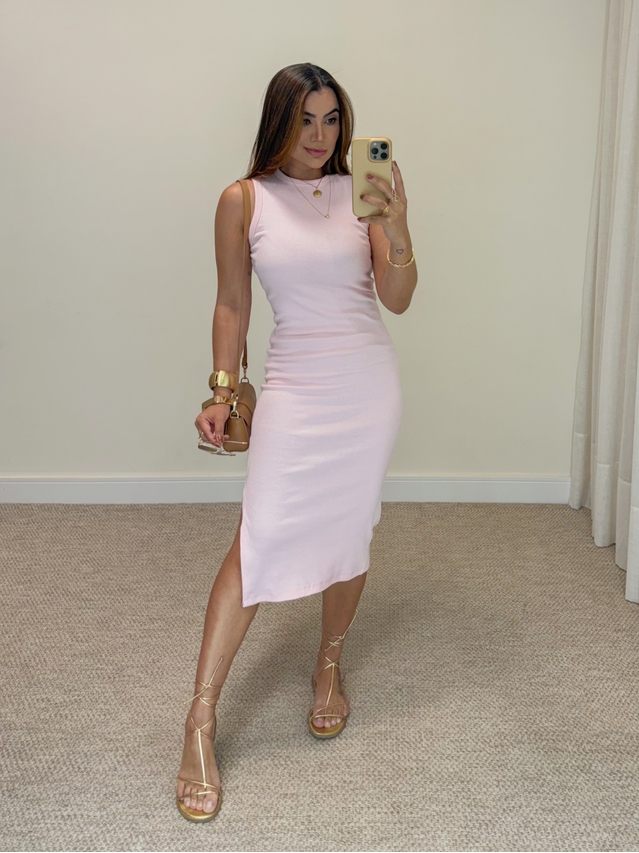 Vestido Canelado Kiara Rosa