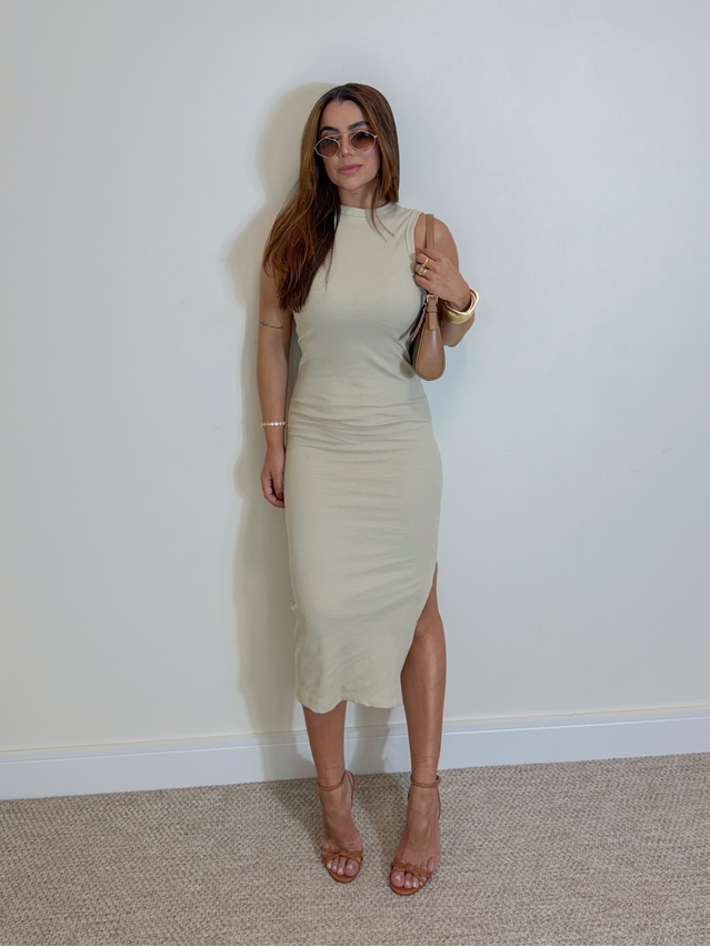 Vestido Canelado Kiara Areia