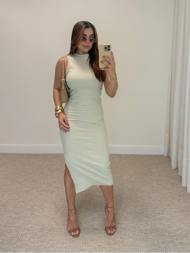 Vestido Canelado Kiara Areia