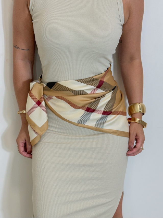 Lenço Seda Xadrez Marrom