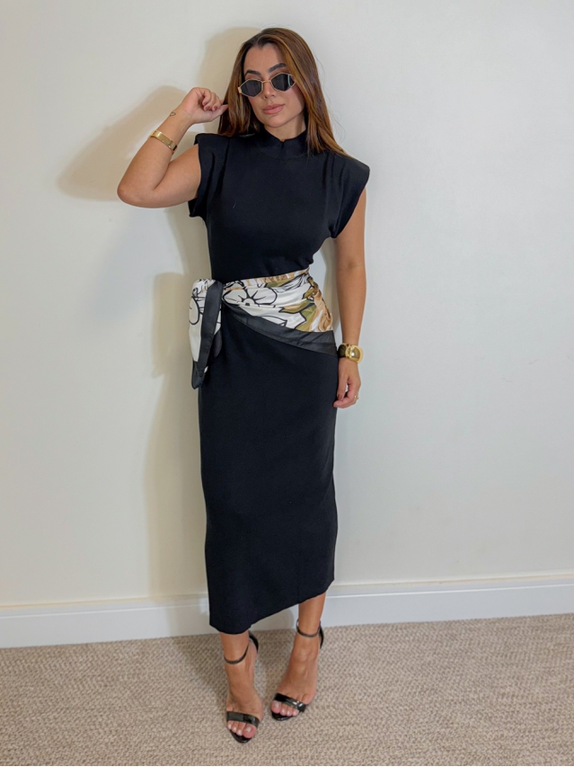 Lenço Seda Floral Preto