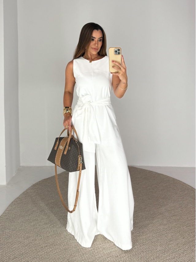 Macacão Pantalona Mônica Branco