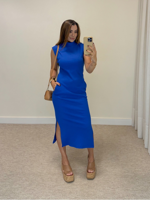 Vestido Canelado Muscle Tee Azul Royal