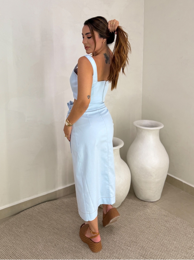 Saia Midi Sarja Transpassada Azul 