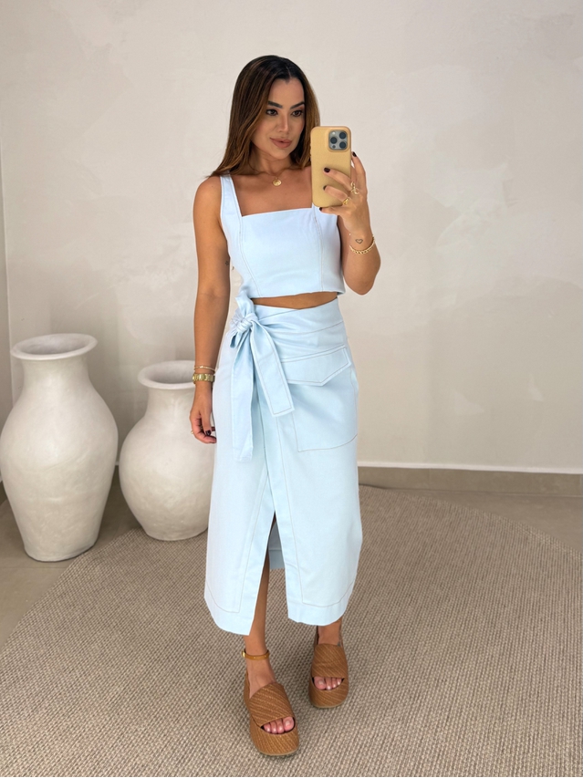 Cropped Alça Sarja Azul