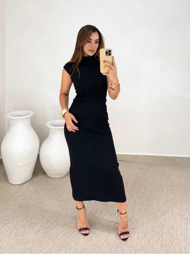 Vestido Canelado Buenos Aires Preto
