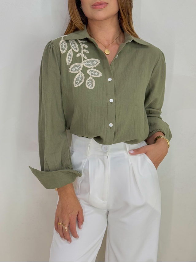 Camisa Bordada Manila Militar