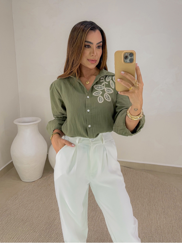 Camisa Bordada Manila Militar