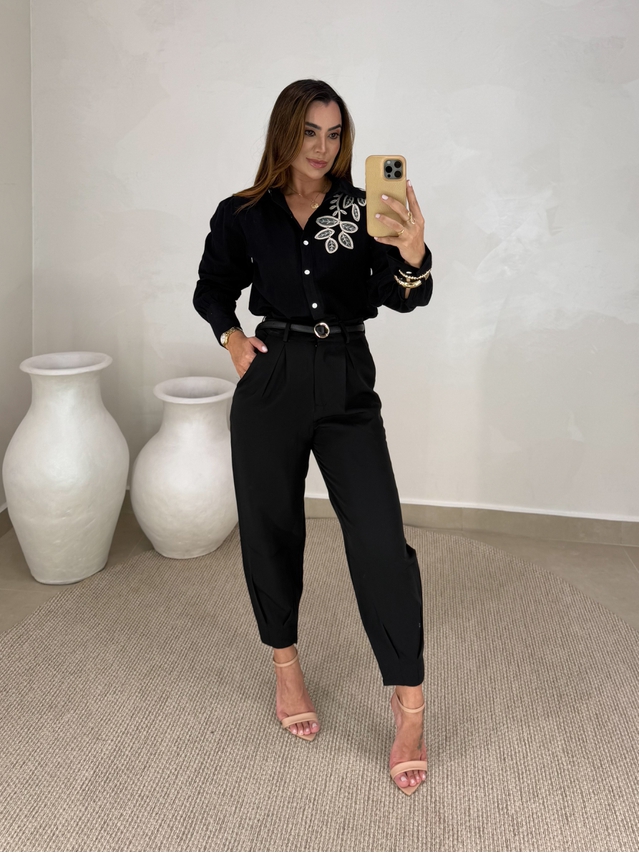 Camisa Bordada Manila Preto