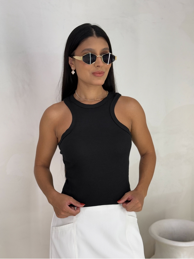 Cropped Regata Canelado Preto