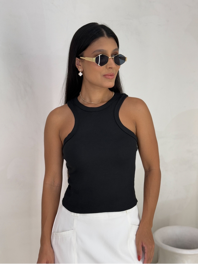 Cropped Regata Canelado Preto