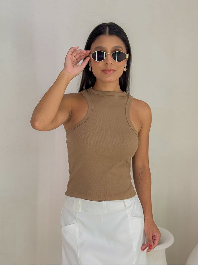 Cropped Regata Canelado Marrom