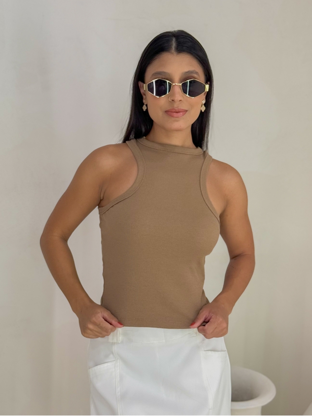 Cropped Regata Canelado Marrom