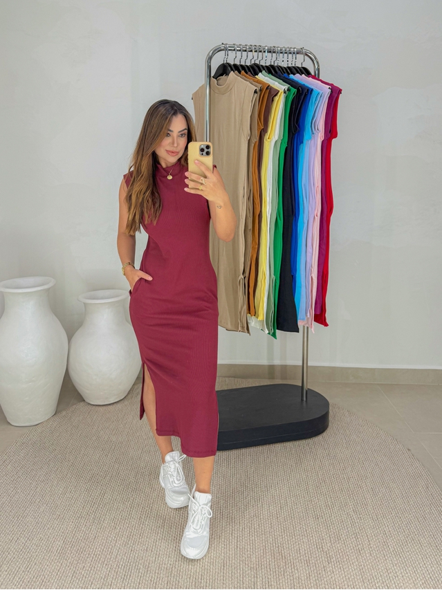 Vestido Canelado Muscle Tee Cereja