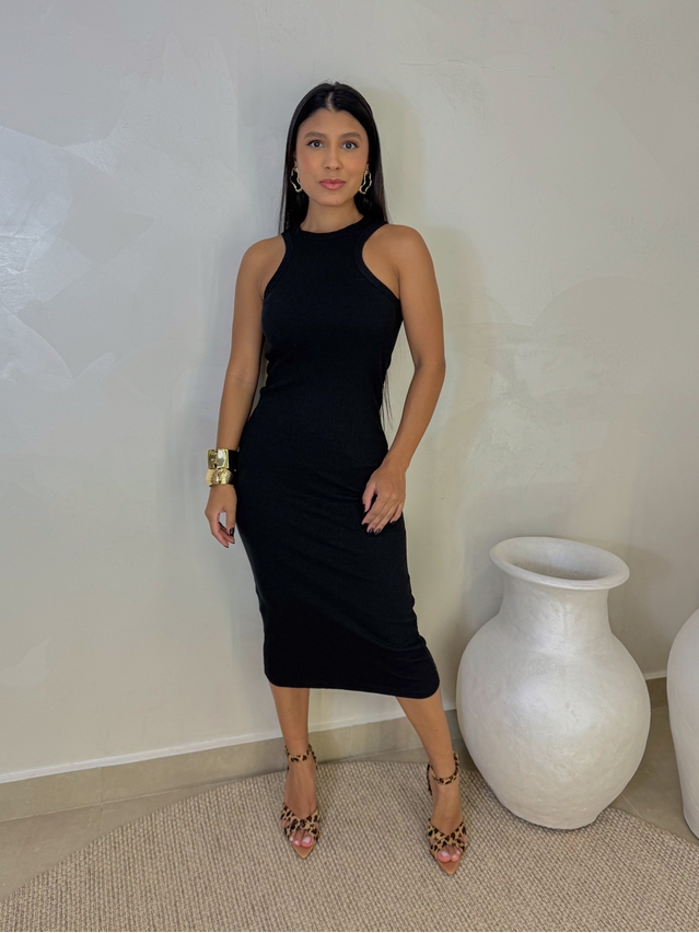 Vestido Canelado Portugal Preto