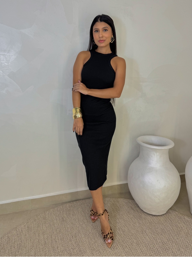 Vestido Canelado Portugal Preto