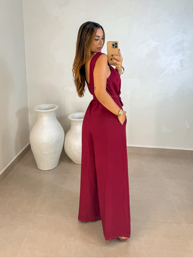 Macacão Pantalona Viena Cereja