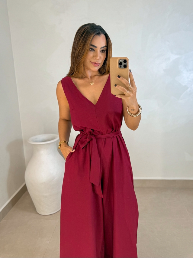 Macacão Pantalona Viena Cereja