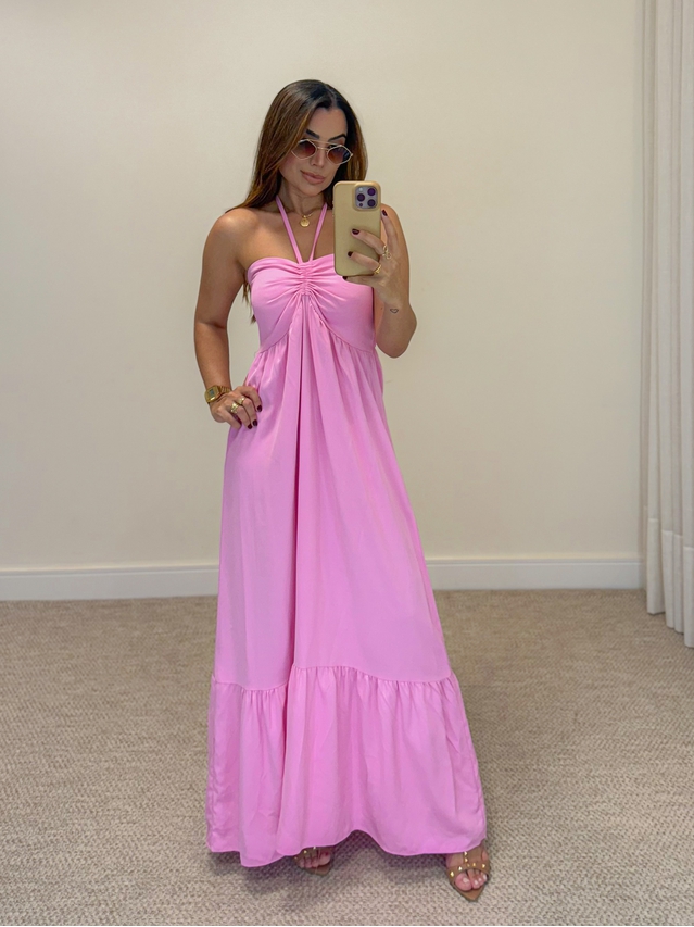 Vestido Midi Amanda Tomara Que Caia Rosa