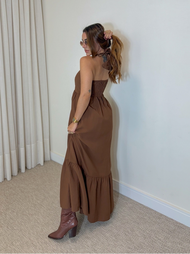 Vestido Midi Amanda Tomara Que Caia Marrom