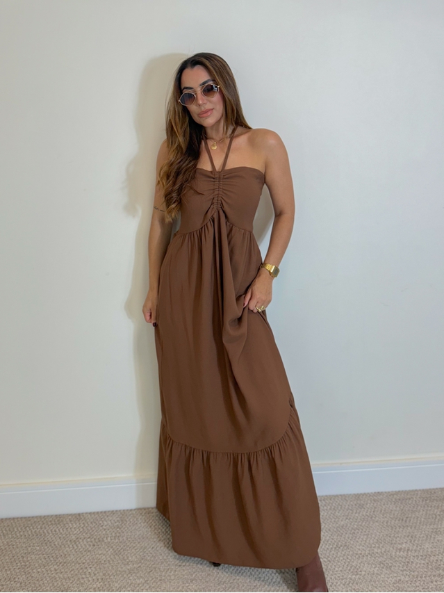 Vestido Midi Amanda Tomara Que Caia Marrom