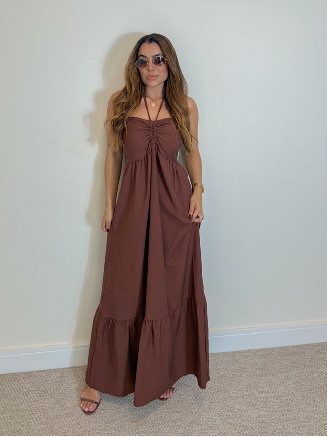Vestido Midi Amanda Tomara Que Caia Café