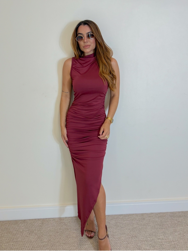 Vestido Midi Franzido Suplex Cereja