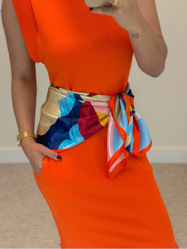 Lenço Cetim Abstrato Cappuccino