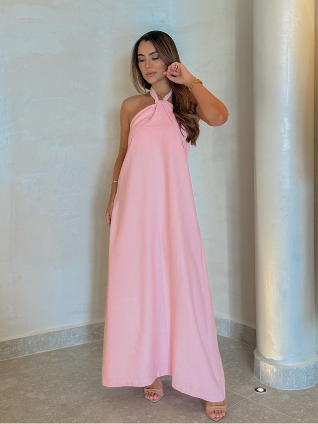 Vestido Midi Frente Única Melina Rosa