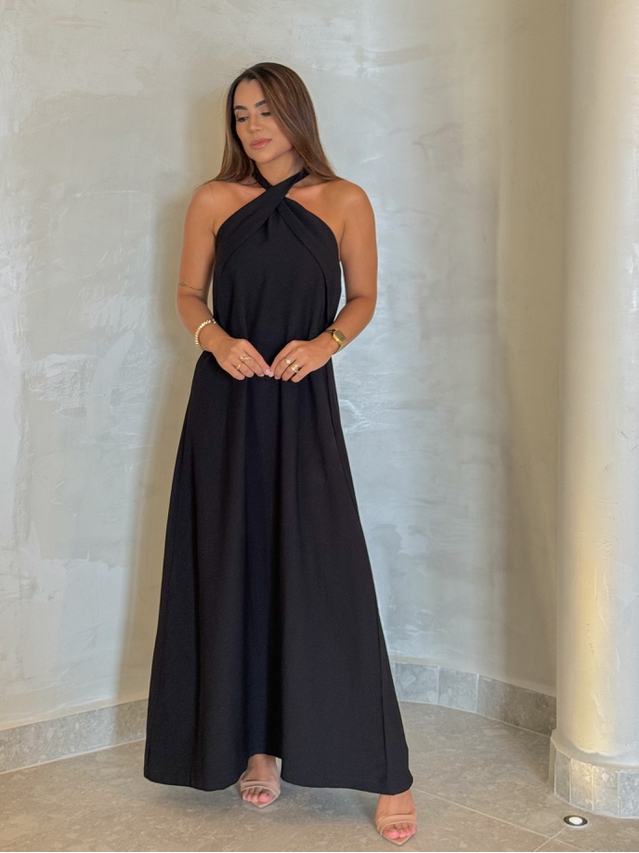 Vestido Midi Frente Única Melina Preto