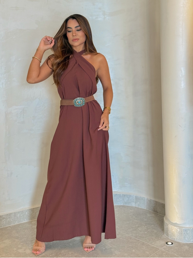 Vestido Midi Frente Única Melina Café