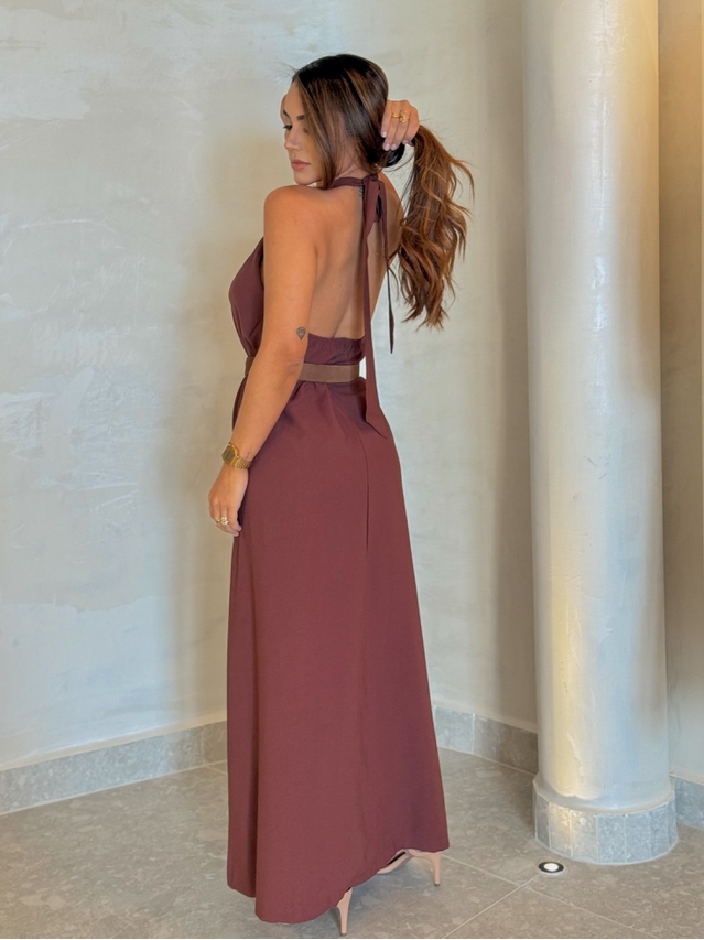 Vestido Midi Frente Única Melina Café