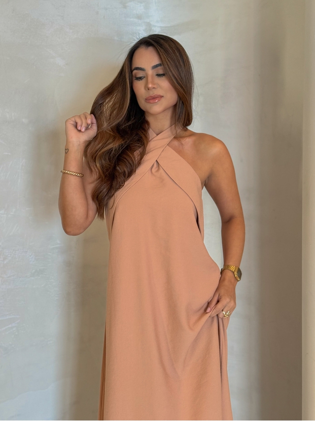 Vestido Midi Frente Única Melina Cappuccino
