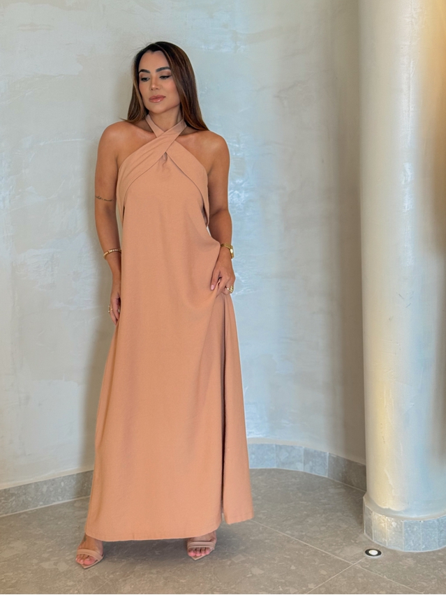 Vestido Midi Frente Única Melina Cappuccino