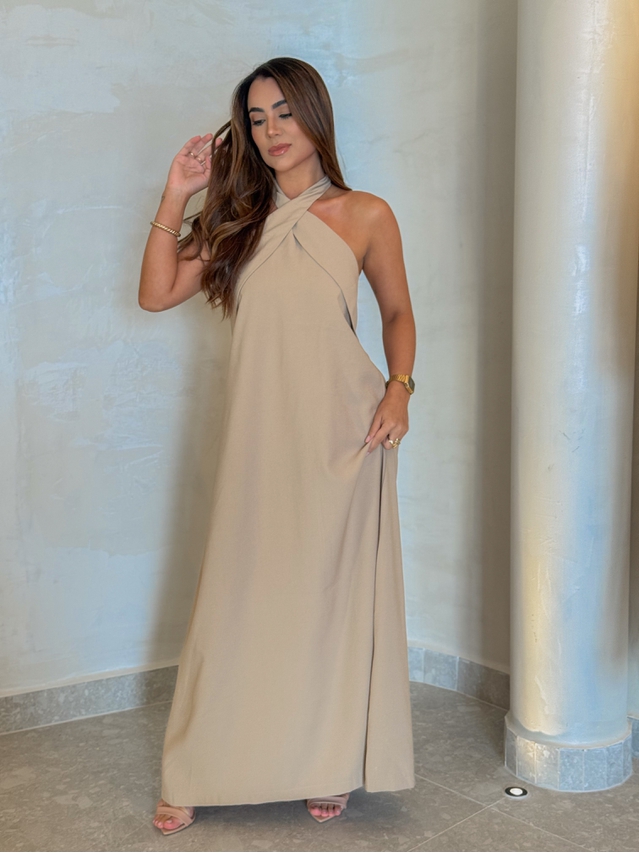 Vestido Midi Frente Única Melina Areia