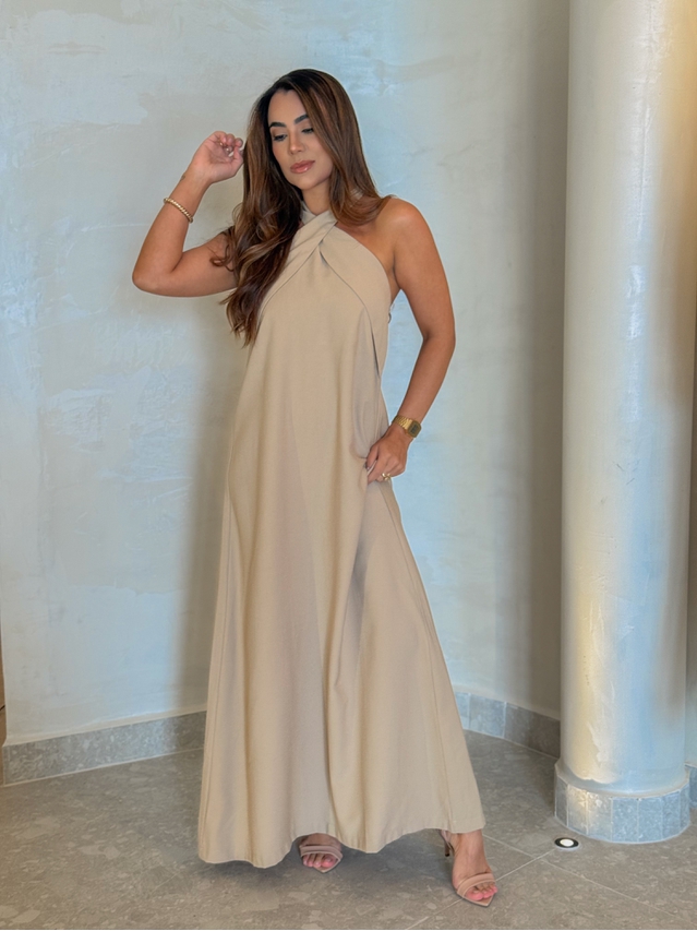 Vestido Midi Frente Única Melina Areia