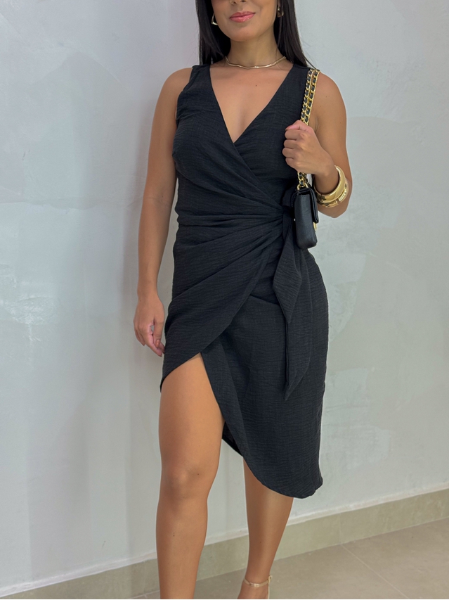 Vestido Transpassado Valentina Preto 