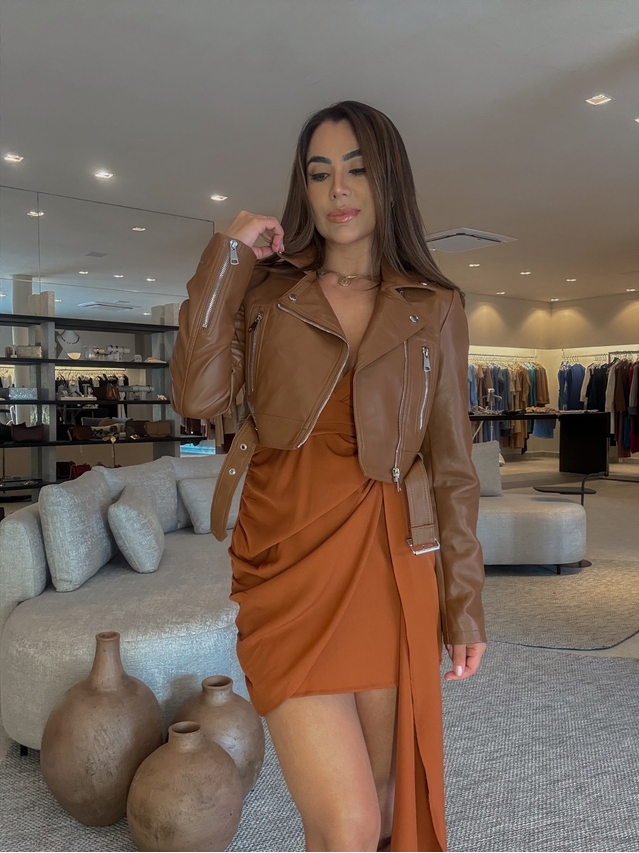 Jaqueta Couro Fake Londres Café