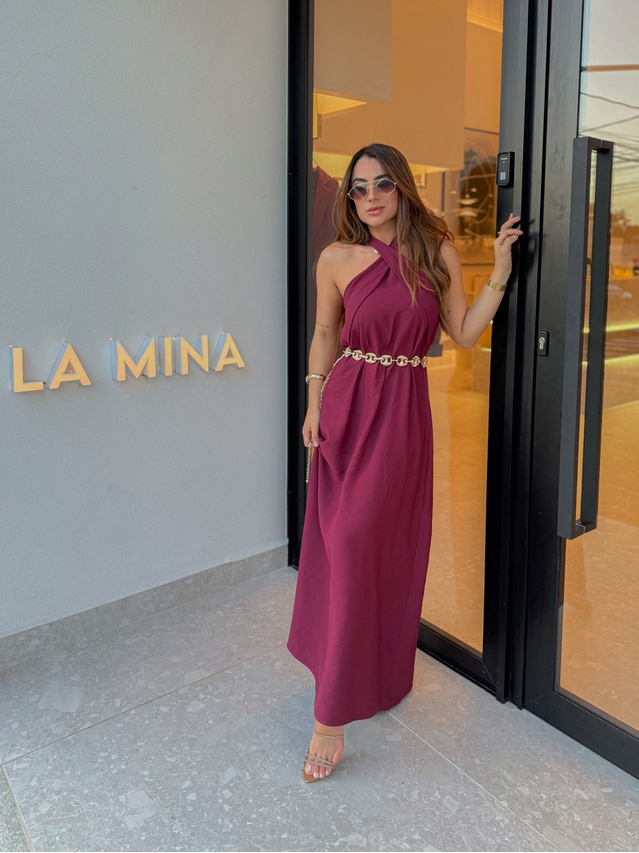 Vestido Midi Frente Única Melina Cereja