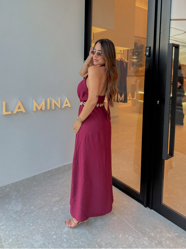 Vestido Midi Frente Única Melina Cereja