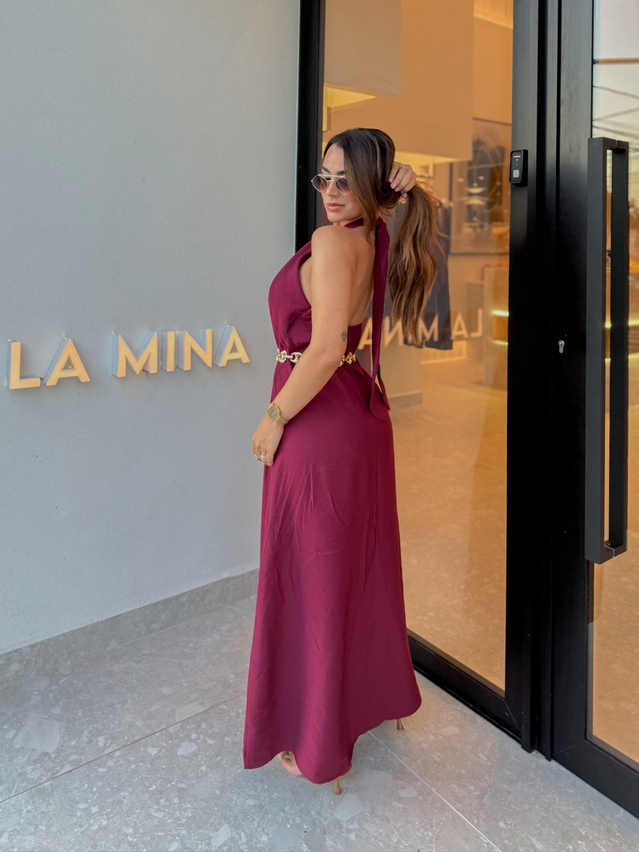 Vestido Midi Frente Única Melina Cereja