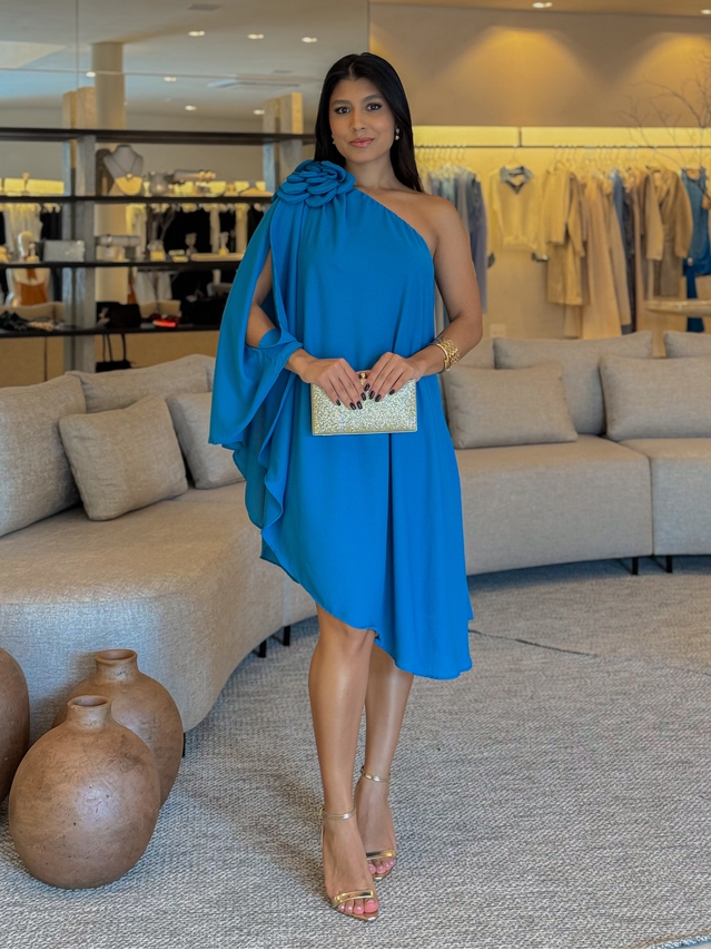 Vestido Ombro Só Flor Azul