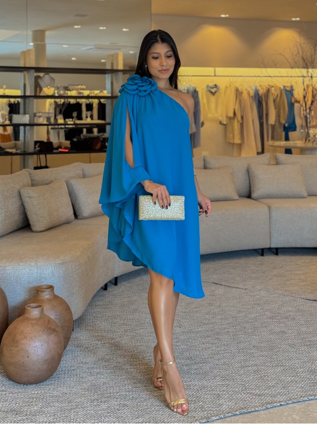 Vestido Ombro Só Flor Azul